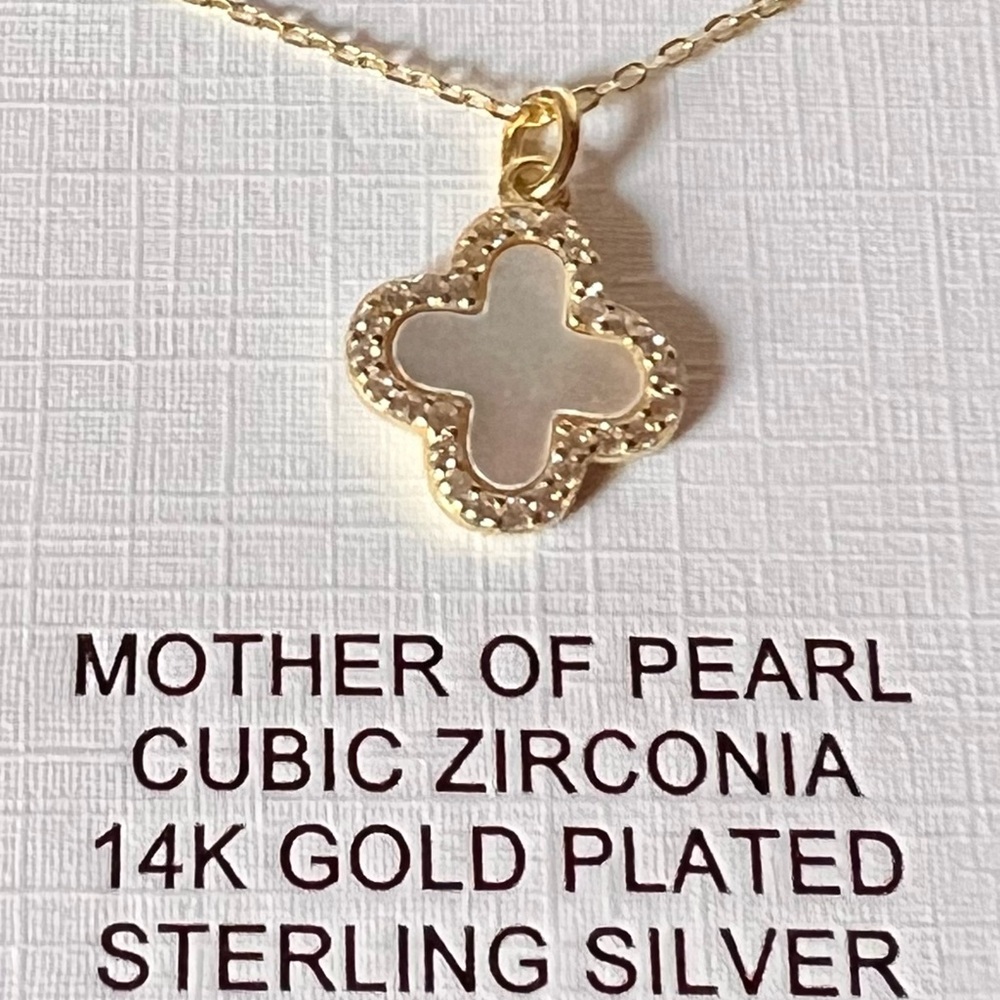 Rachel Zoe 14k Gold Plated Clover Pendant Necklace with CZs - Picture 2 of 7
